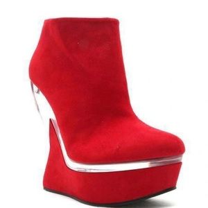 Qupid Red Ankle Boots with Clear Heel